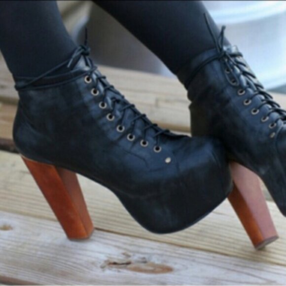 Jeffrey Campbell Lita Handmade Havana Last Black Leather Platform Bootie - Picture 1 of 15
